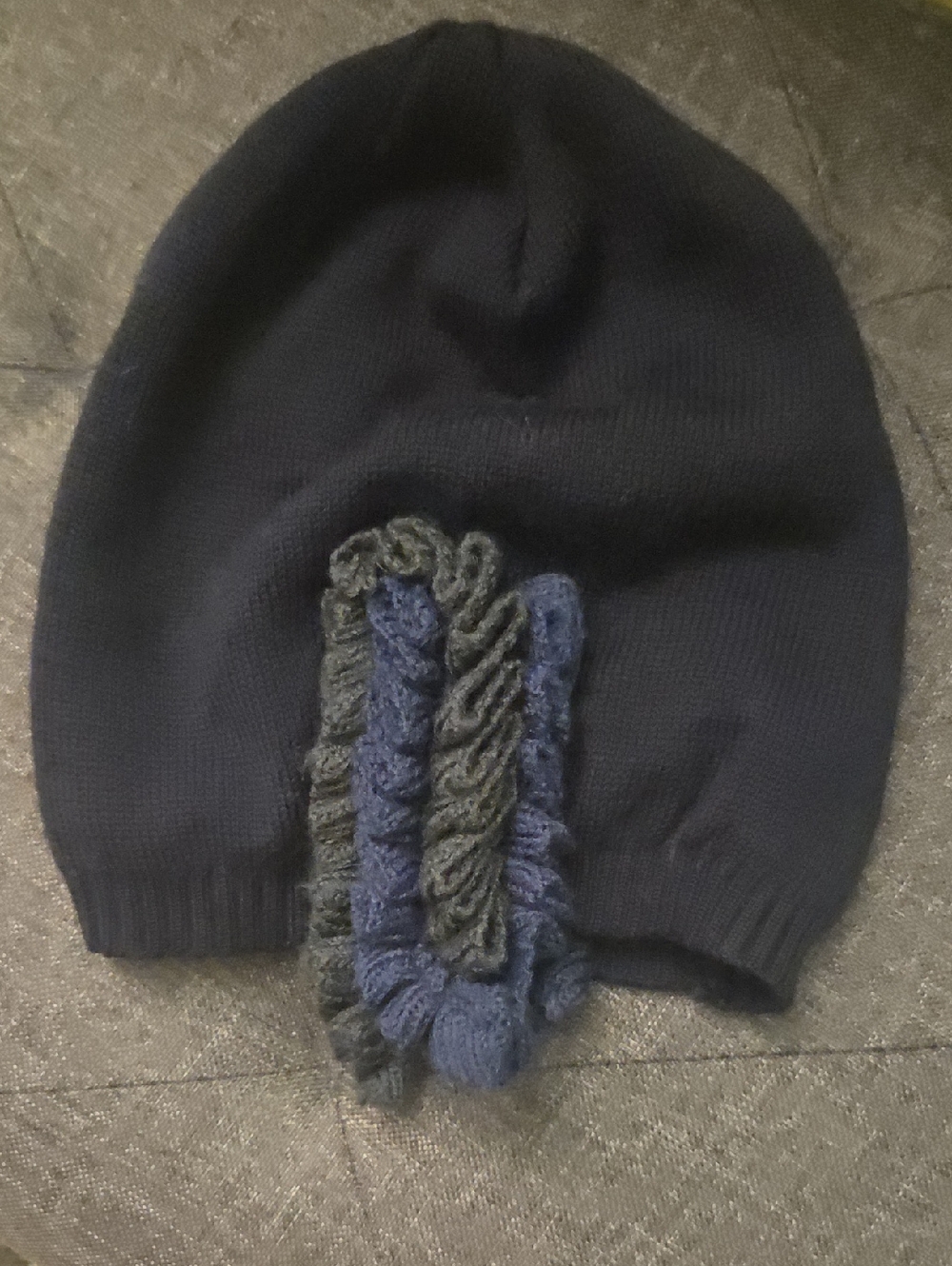 Knit Pom Detail Beanie - Navy and Charcoal